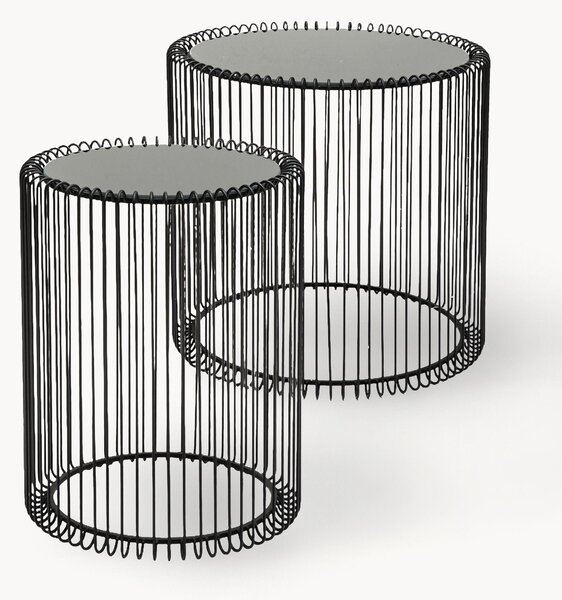 Komplet stolików pomocniczych z metalu ze szklanym blatem Wire, 2 elem