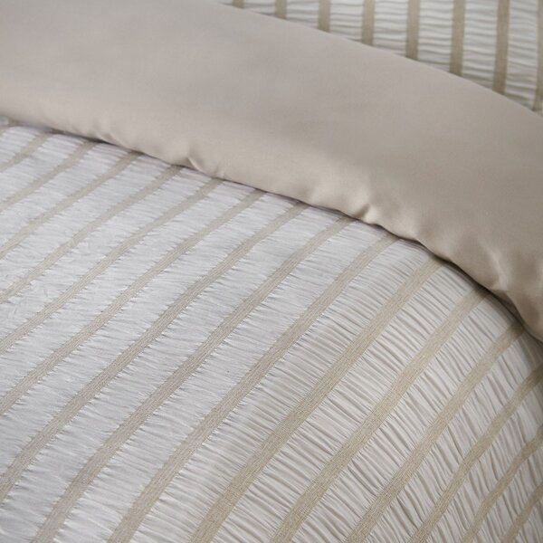 Beżowa pościel jednoosobowa 135x200 cm So Soft Seersucker Stripe – Catherine Lansfield