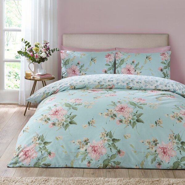 Niebieska pościel jednoosobowa 135x200 cm Avebury Floral – Catherine Lansfield