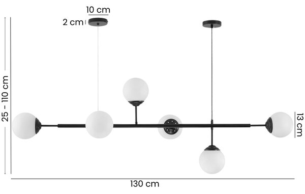 LAMPA WISZĄCA SUFITOWA NOWOCZESNA CZARNA BIAŁE KULE FINO 6 LED