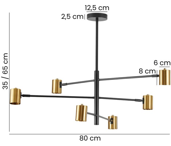 LAMPA SUFITOWA WISZĄCA NOWOCZESNA CZARNO-ZŁOTA DORA W6