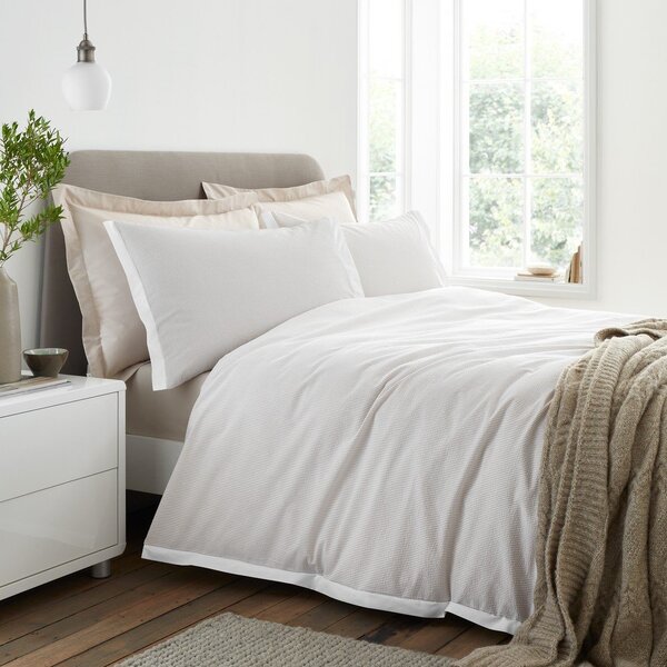 Kremowa pościel jednoosobowa z perkalu bawełnianego 135x200 cm Seersucker Woven Stripe – Bianca