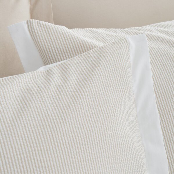 Kremowa pościel jednoosobowa z perkalu bawełnianego 135x200 cm Seersucker Woven Stripe – Bianca