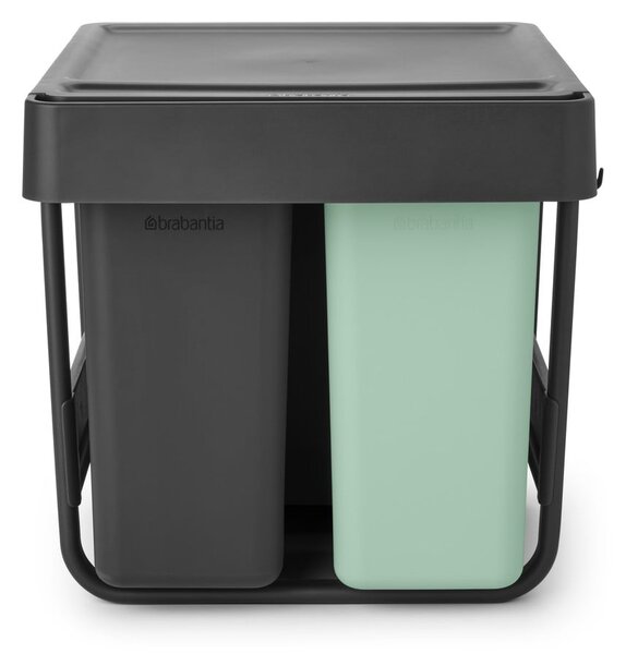 Miętowo-ciemnoszary plastikowy kosz na śmieci do segregacji odpadów do zabudowy 40 l Sort&Go – Brabantia