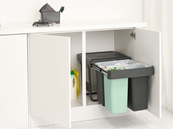 Miętowo-ciemnoszary plastikowy kosz na śmieci do segregacji odpadów do zabudowy 40 l Sort&Go – Brabantia