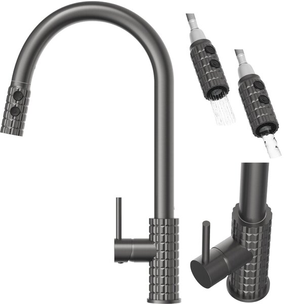 Granitan - Bateria kuchenna - Kran kuchenny wys. 41 cm - Bateria zlewozmywakowa gun grey - SNAKE