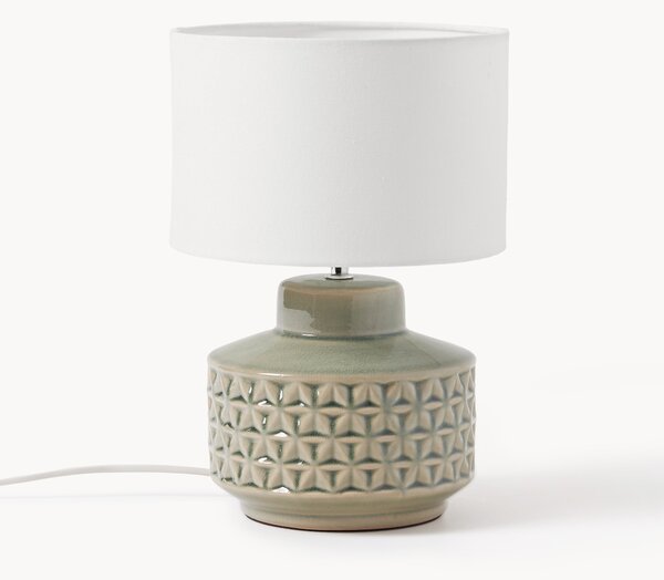 Lampa stołowa z ceramiki i lnianym kloszem Monica