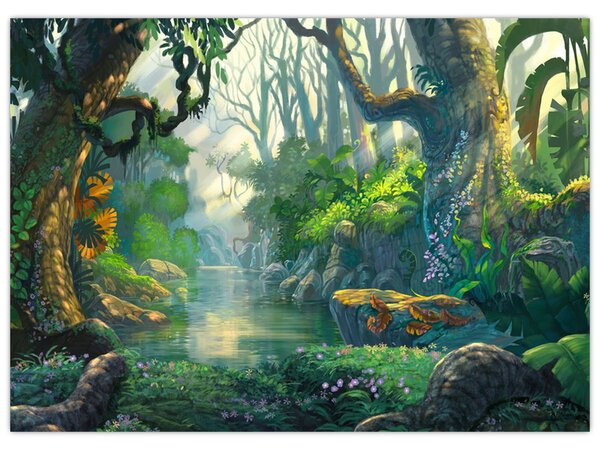Obraz - Ilustracja lasu tropikalnego (70x50 cm)