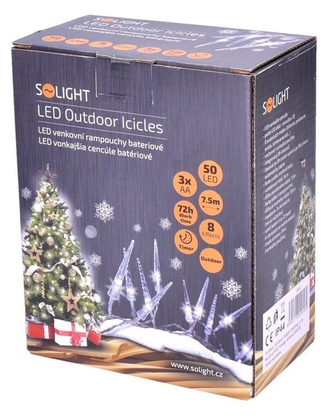 Solight Łańcuch świetlny zewnętrzny z 50 LED sople akrylatowe, 7,5 m