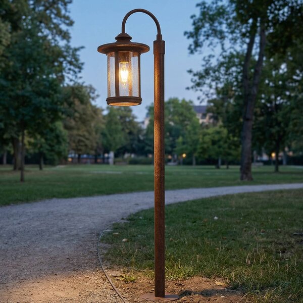 Słupek oświetleniowy Zayn Lindby, możliwość ściemniania, brązowy / rdzawy, aluminium, antyczny