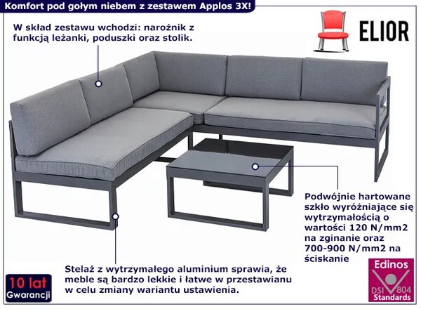 Zestaw mebli ogrodowych z poduszkami - Applos 3X