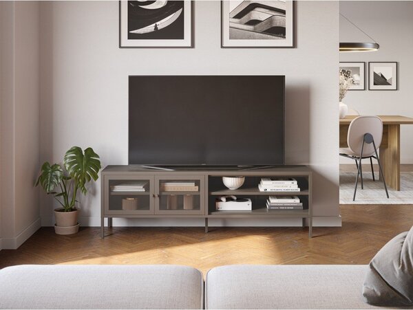 Szara metalowa szafka pod TV 160x50x35 cm Fayna – Marckeric