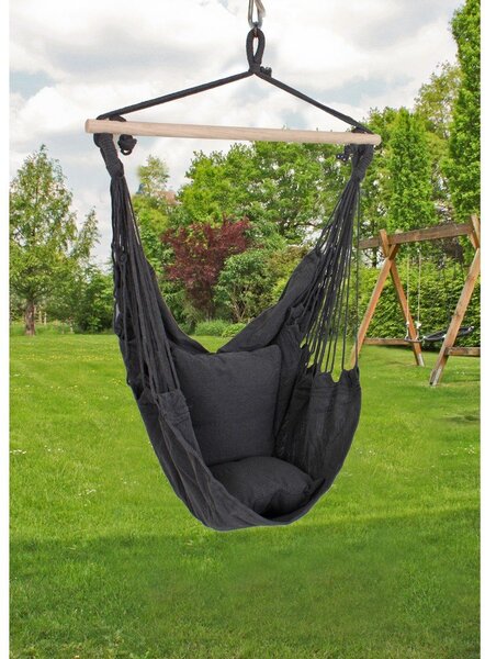 Czarny tapicerowany wiszący fotel ogrodowy Tobago – Garden Pleasure