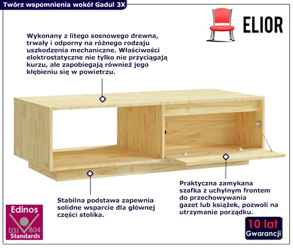 Naturalny stolik kawowy z uchylną półką - Gadul 3X