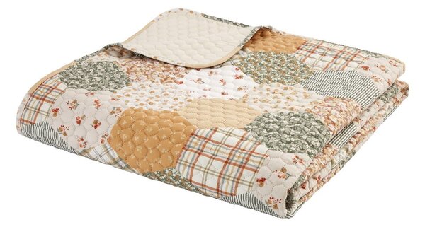 Żółto-beżowa narzuta pikowana 220x230 cm Floral Patchwork – Catherine Lansfield