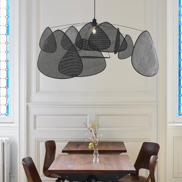 MARKET SET Lampa wisząca designerska Screen XL, możliwość ściemniania, czarny, salon / jadalnia, drewno, design