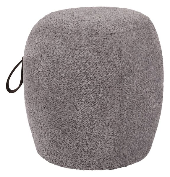Pufa Barrel - puf w kształcie beczki, tapicerowany tkaniną boucle, w stylu glamour, dekoracja do salonu i przedpokoju, z rączką