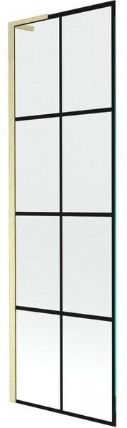 Mexen Next L parawan nawannowy 1-skrzydłowy 60 x 150 cm, czarna kratka, złoty szczotkowany - 895-060-000-03-77-55