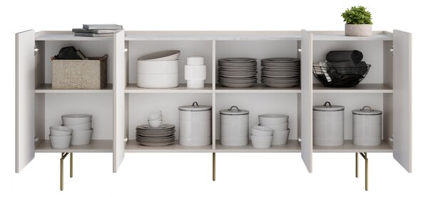 Komoda Malmi 200 cm czterodrzwiowa - kaszmir / crema bianca / złote nóżki