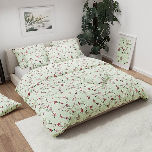 Pościel z kory FLORAL CREAM jasny zielony Rozmiar pościeli: 70 x 90 cm | 140 x 200 cm