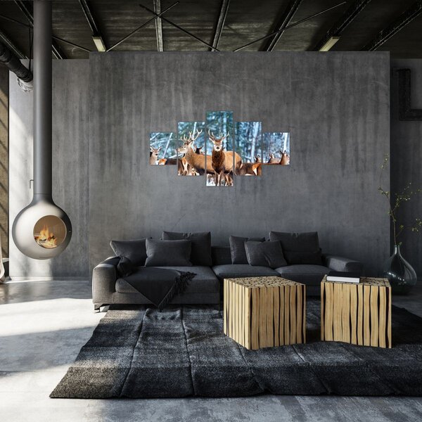 Obraz - Stado jeleni (125x70 cm)