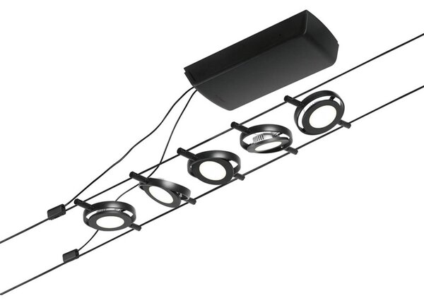 Paulmann Wire RoundMac system linkowy LED 5-punktowy czarny, czarny, przedpokój, metal, nowoczesny