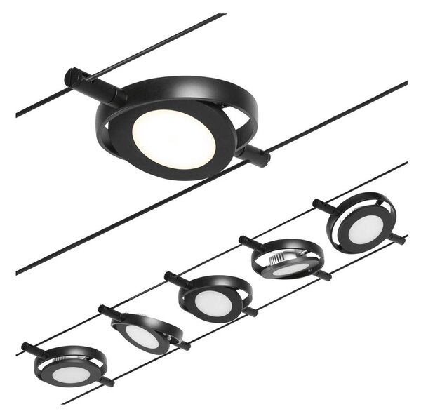 Paulmann Wire RoundMac system linkowy LED 5-punktowy czarny, czarny, przedpokój, metal, nowoczesny