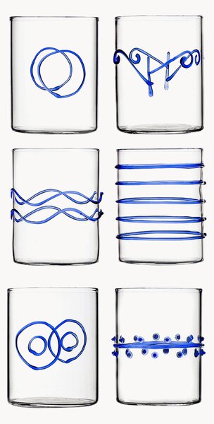 Komplet ręcznie wykonanych szklanek ze szkła borokrzemowego Deco' Blu, 6 elem