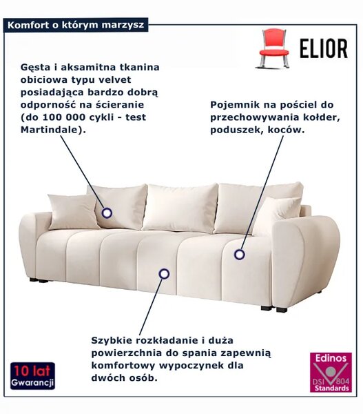 Kremowa sofa tapicerowana z pojemnikiem na pościel D0-L86