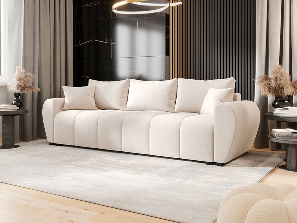 Kremowa sofa tapicerowana z pojemnikiem na pościel D0-L86