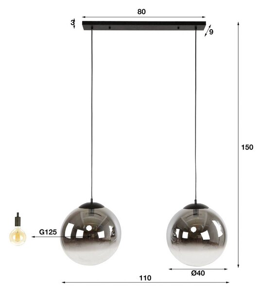 ZIJLSTRA Lampa wisząca szklana Glassball XL, możliwość ściemniania, aluminiowy / szary / cynkowy, salon / jadalnia, szkło