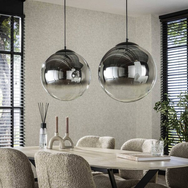 ZIJLSTRA Lampa wisząca szklana Glassball XL, możliwość ściemniania, aluminiowy / szary / cynkowy, salon / jadalnia, szkło