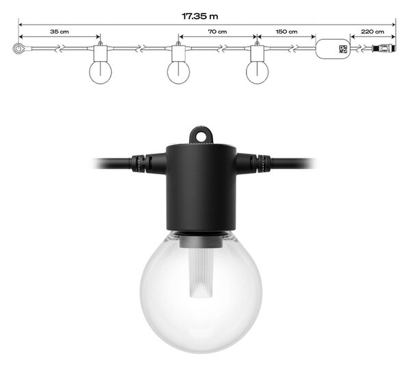 Philips Hue Łańcuch świetlny LED Festavia Globe 14 m 20 szt. IP65 Globe, możliwość ściemniania, czarny, metal, nowoczesny