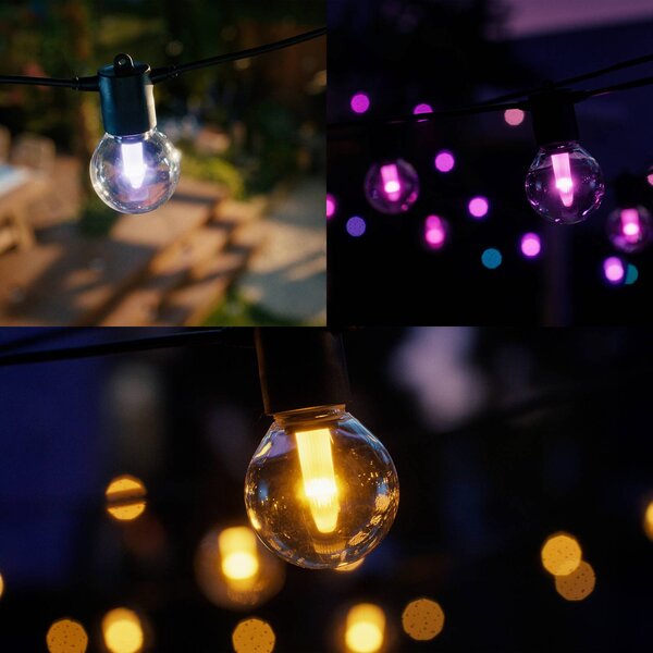 Philips Hue Łańcuch świetlny LED Festavia Globe 14 m 20 szt. IP65 Globe, możliwość ściemniania, czarny, metal, nowoczesny