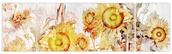 Obraz - Słoneczniki, malarstwo (170x50 cm)