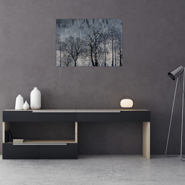 Obraz - Sylwetki drzew z liśćmi (70x50 cm)