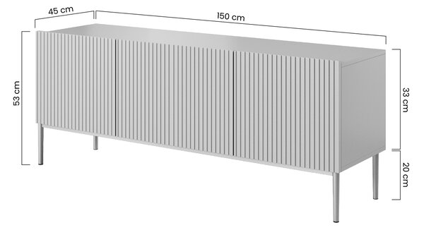 Szafka RTV Nicole 150 cm na metalowych nogach z szufladą - biały mat / złote nóżki