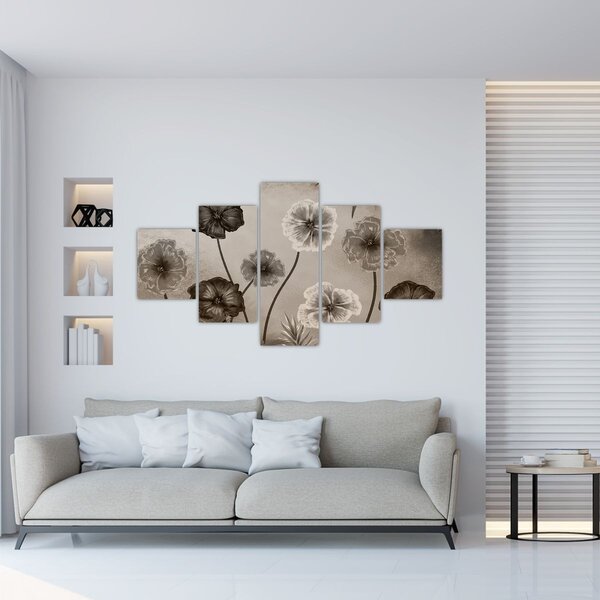Obraz - Rysowane kwiaty (125x70 cm)