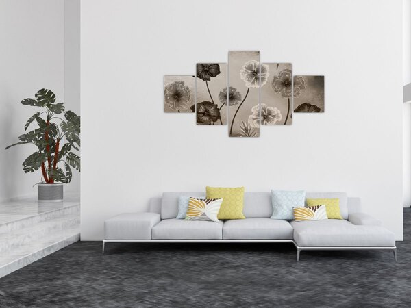 Obraz - Rysowane kwiaty (125x70 cm)