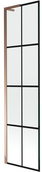 Mexen Next L parawan nawannowy 1-skrzydłowy 50 x 150 cm, czarna kratka, różowe złoto - 895-050-000-03-77-60