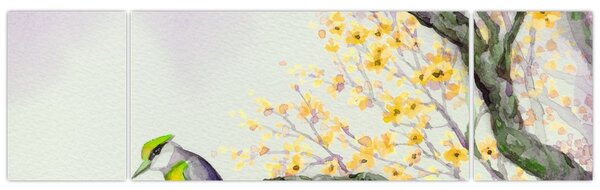 Obraz - Akwarelowy ptaszek na drzewie (170x50 cm)