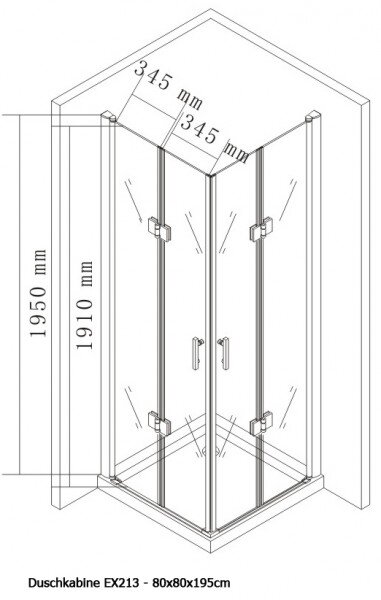 Kabina prysznicowa narożna EX213 drzwi składane - szkło 8mm powłoka Nano - 80 x 80 x 195 cm