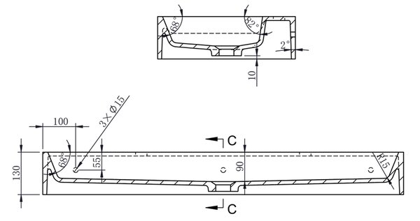 Umywalka nablatowa / wisząca PB2144-1 odlew mineralny (Solid Stone) – biały mat – 110 × 42 × 13 cm