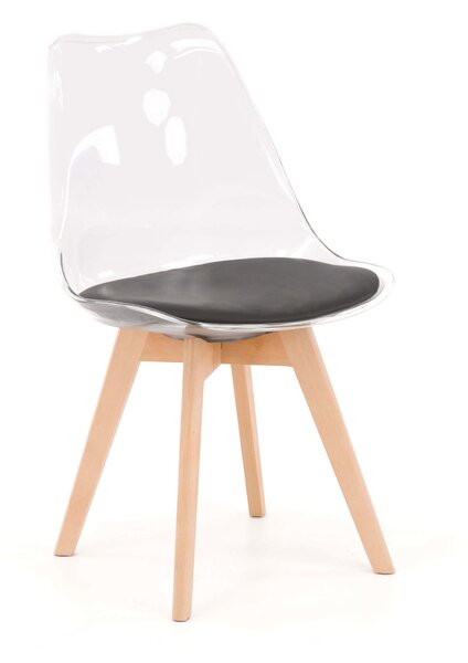 MebleMWM Krzesło transparentne 53E-7 czarna poduszka, nogi drewniane