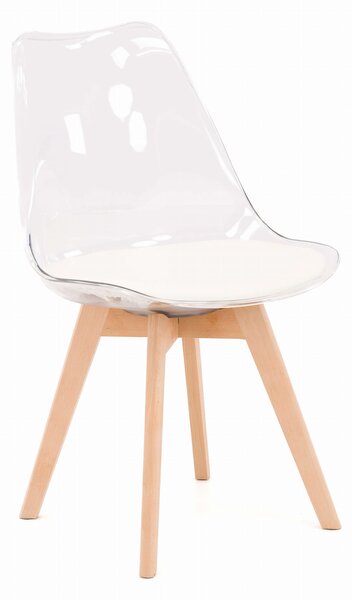 MebleMWM Krzesło transparentne 53E-7 biała poduszka, nogi drewniane