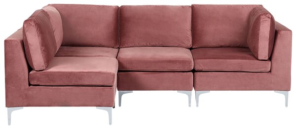 Narożnik modułowy prawostronny 4-osobowa sofa welurowa różowy Evja Beliani