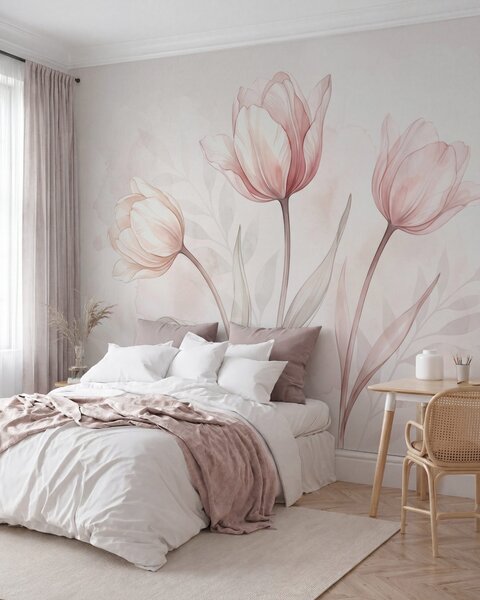 Fototapety Delikatne tulipany w stylu akwarelowym, Fototapety Kwiaty, w10005 : Uwalls.pl