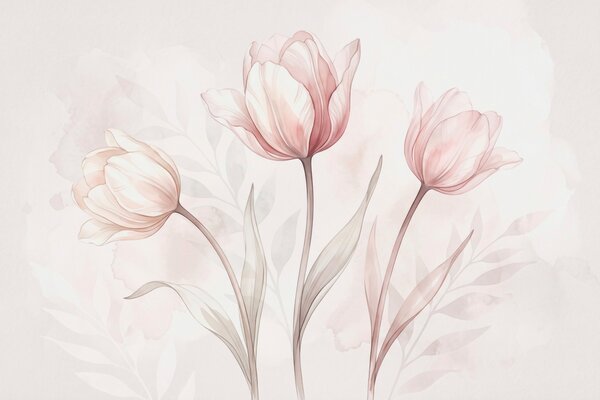 Fototapety Delikatne tulipany w stylu akwarelowym, Fototapety Kwiaty, w10005 : Uwalls.pl