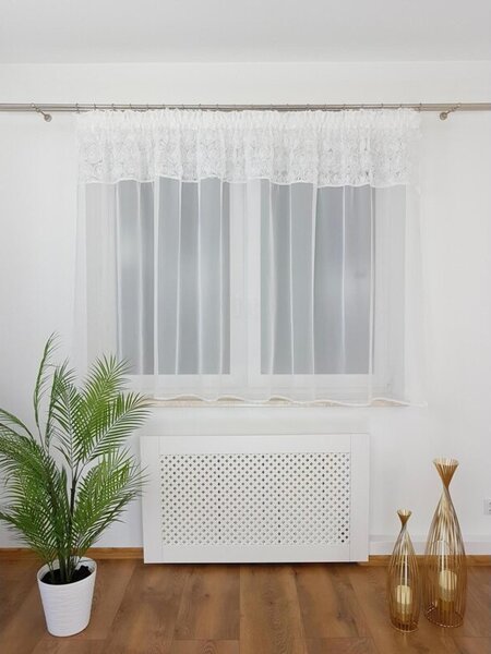 Firana gotowa 300x150 cm - woal i siateczka, rÃ³Å¼e 3D, taÅma marszczÄ ca, biaÅa