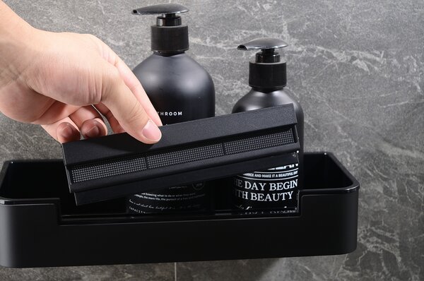 Koszyk prysznicowy DK619 z ściągaczką do wody - stal nierdzewna - czarny mat